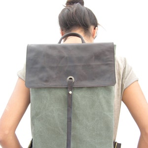 Green Canvas Laptop Backpack image 2