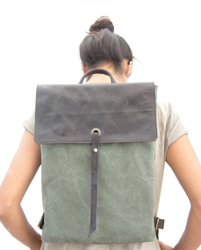 Green Canvas Laptop Backpack image 2