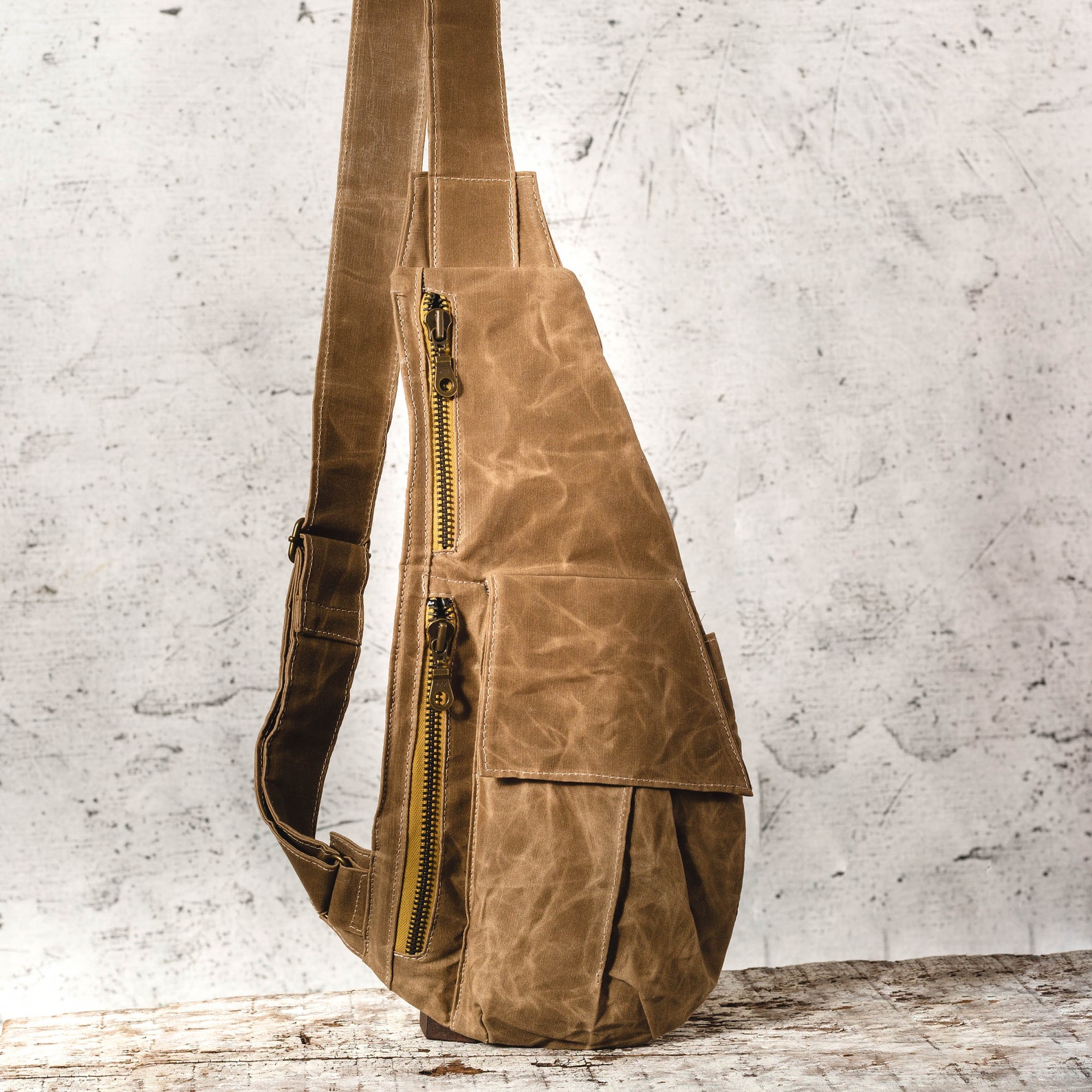 Unisex Vegan Waxed Canvas Sling Bag Etsy