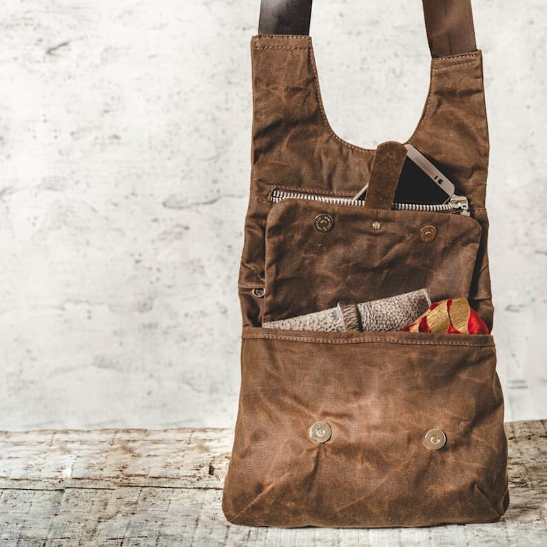 Brown Leather Waxed Canvas Cross Body Bag Etsy
