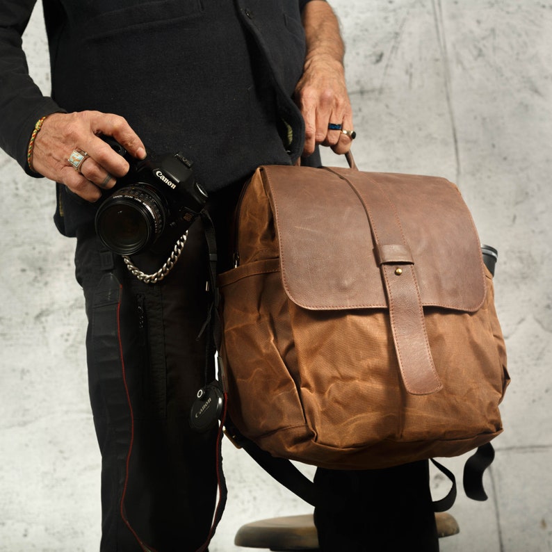 SLR Camera & Laptop Bag Brown Leather Backpack insert Etsy