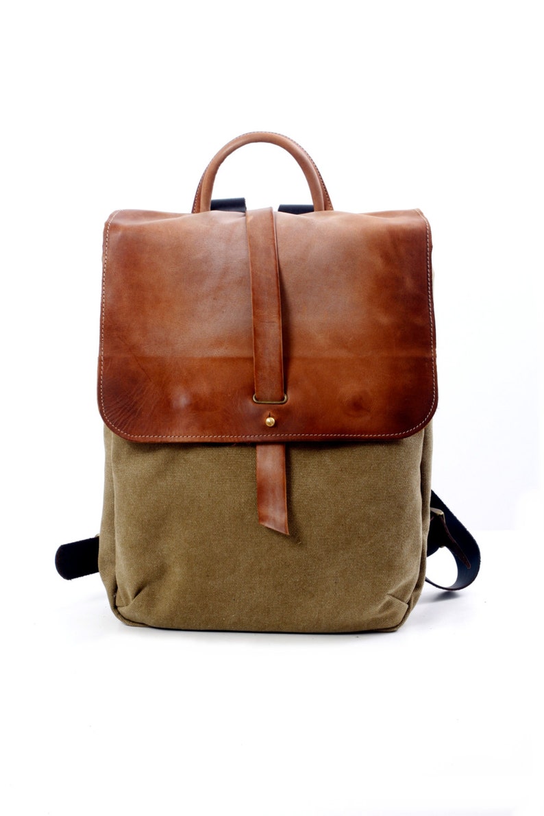 Canvas Backpack 15 Laptop Bag, Laptop Backpack, Faded Leather Rucksack, Distressed Leather Bag, Travel Backpack, Schoolbag image 5