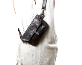 Dark Brown Leather Hip Bag ,Woman Fanny Pack