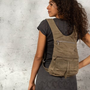 Brown Waxed Canvas Vegan Backpack