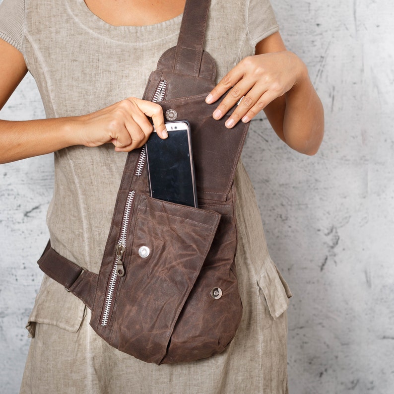 Unisex Vegan Waxed Canvas Sling Bag Etsy