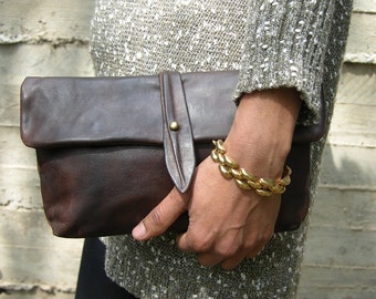 Brown Leather Woman Clutch Gift