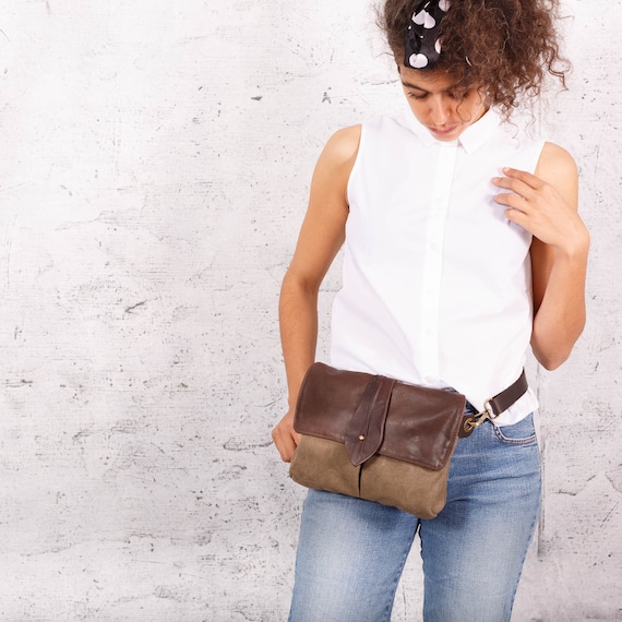 brown leather hip bag