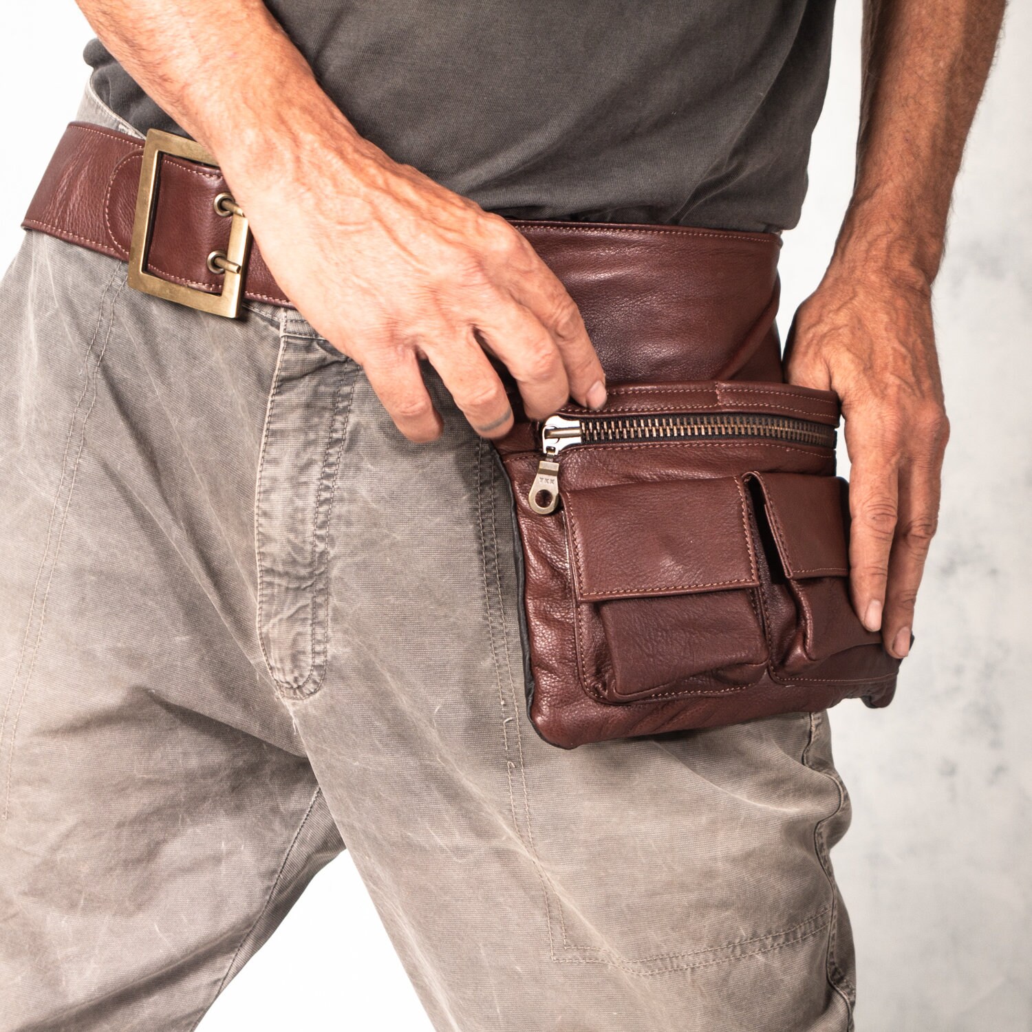 Brown Leather Man Fanny Pack - Etsy UK