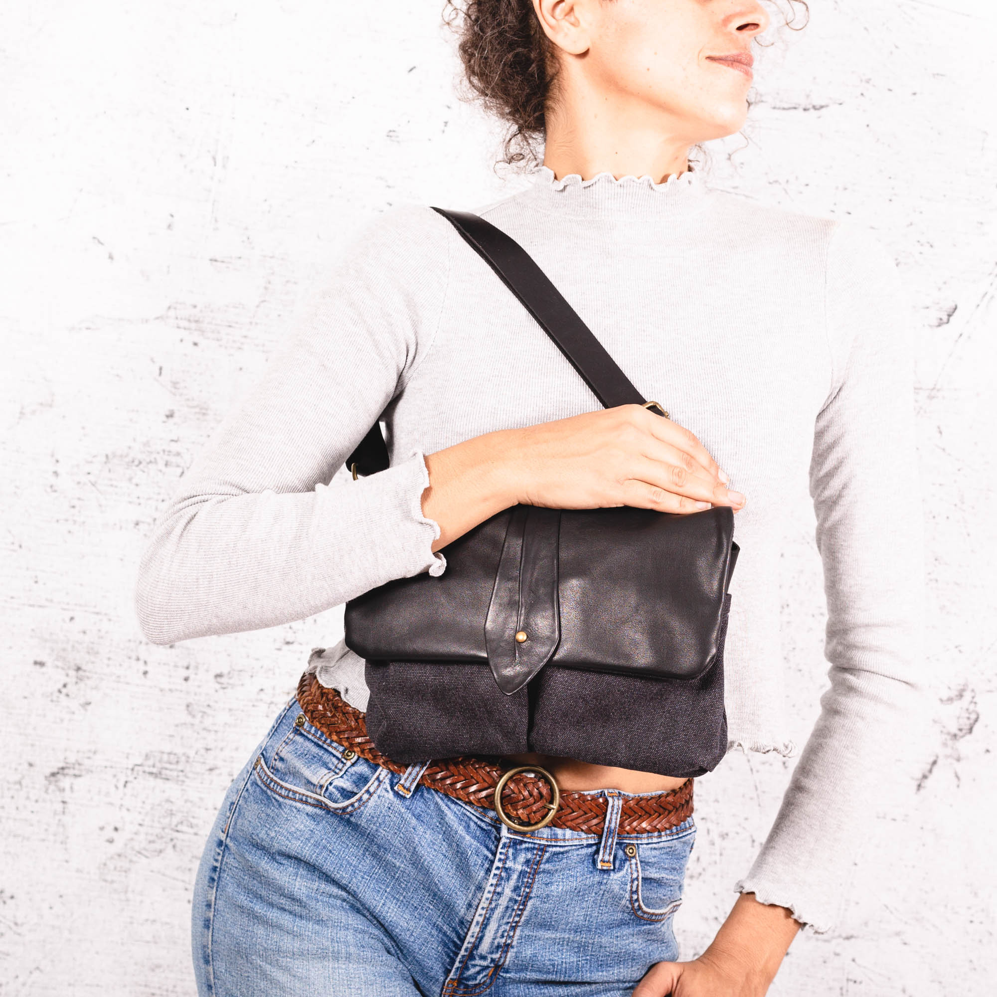 Black Leather Fanny Pack Cross Body Etsy