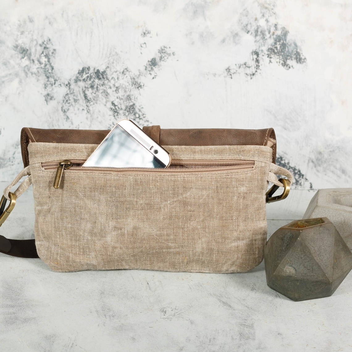Woman Beige Wax Canvas and Leather Hip Bag Fanny Pack - Etsy