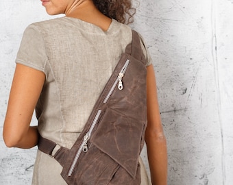 Rustic Chic Sling Bag - Waxed Canvas Crossbody with Phone Pocket