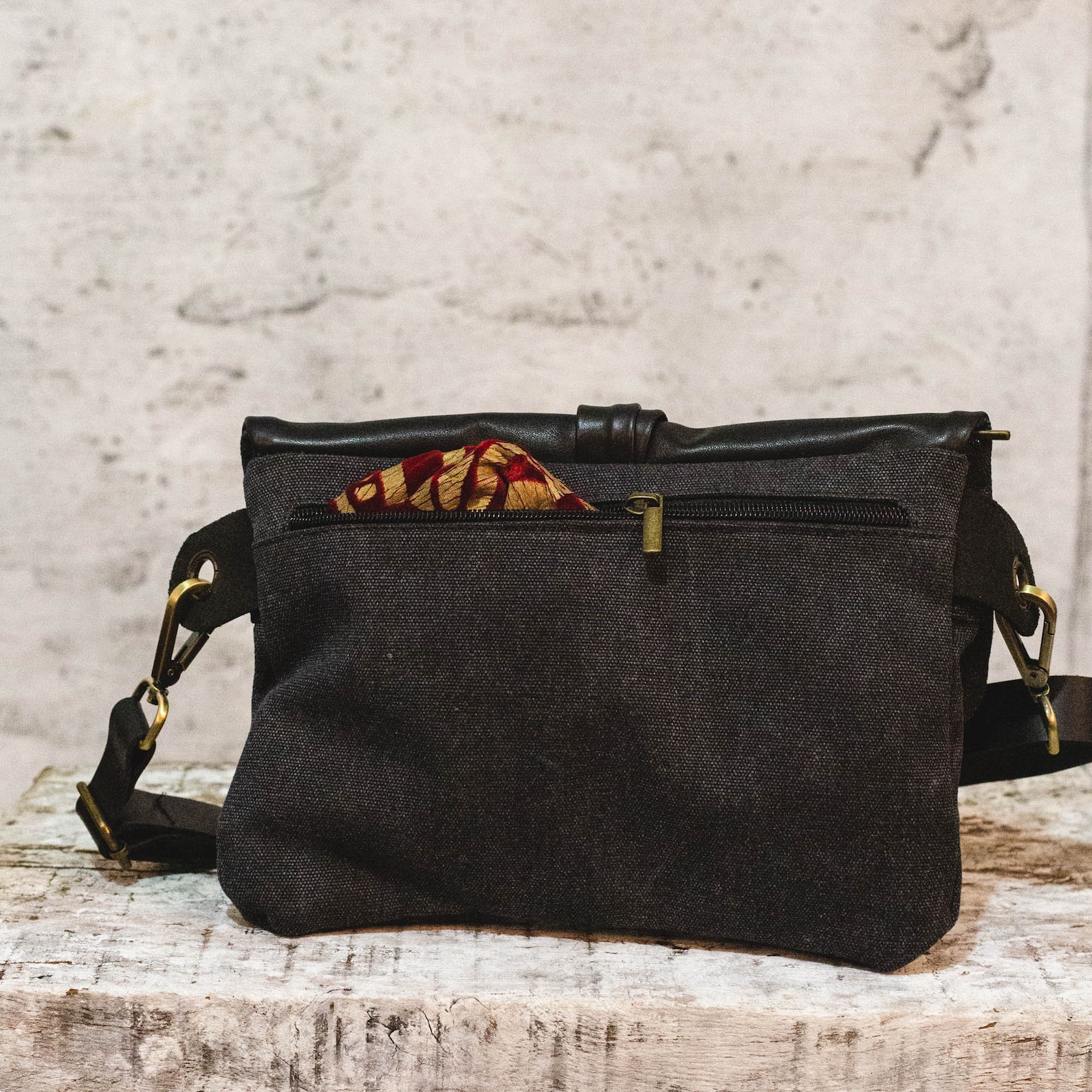 0250~Denim and Eco Leather D-SUBTORYAL Fanny Pack