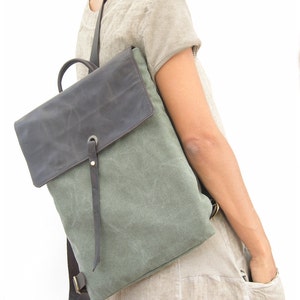 Green Canvas Laptop Backpack image 1