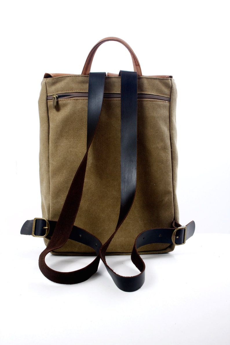 Canvas Backpack 15 Laptop Bag, Laptop Backpack, Faded Leather Rucksack, Distressed Leather Bag, Travel Backpack, Schoolbag image 3