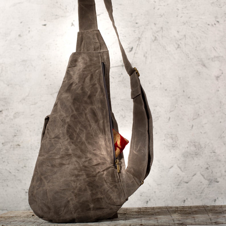 Unisex Vegan Waxed Canvas Sling Bag Etsy