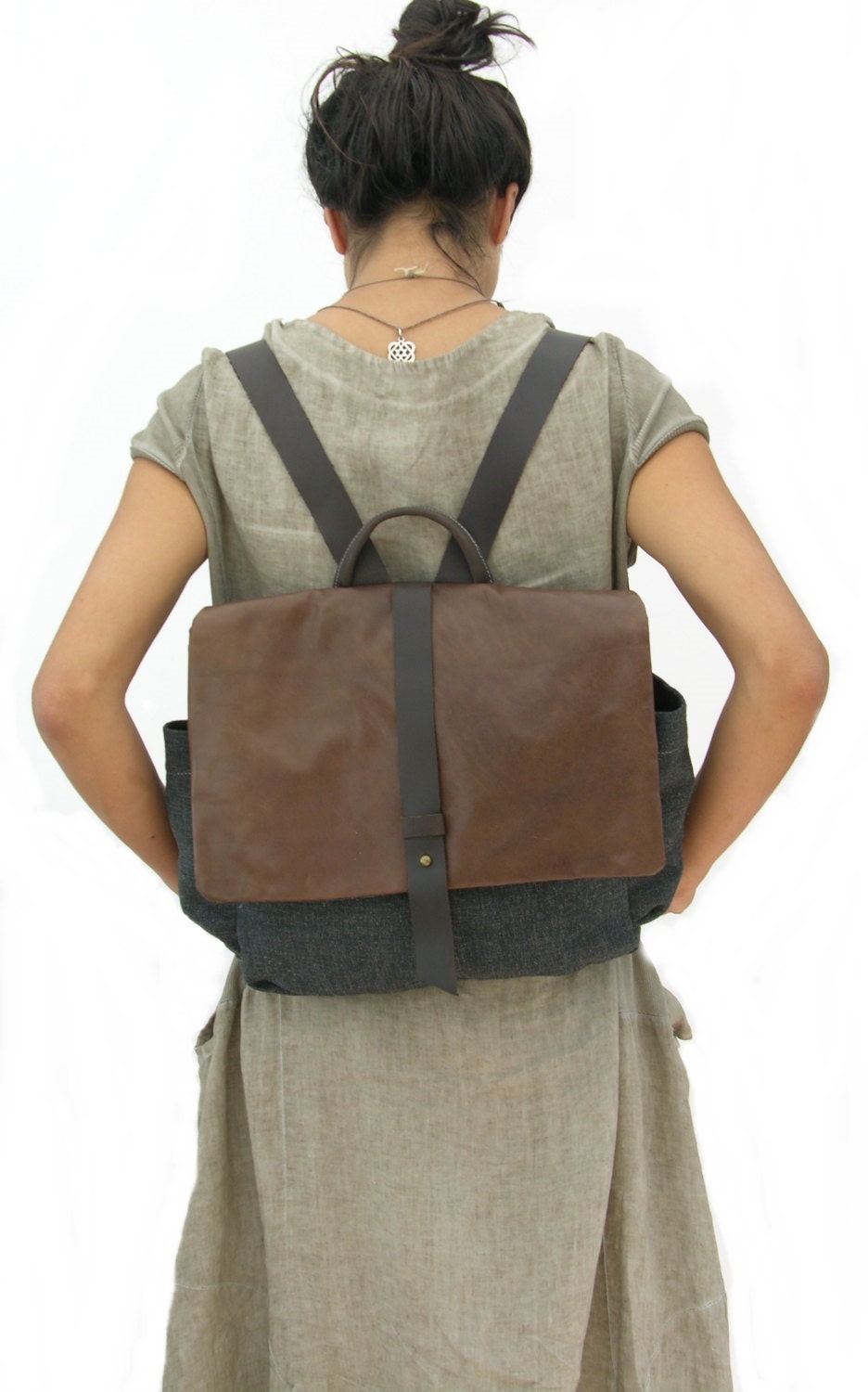 Black Leather Laptop Backpack Women Unisex Messenger Bag Etsy