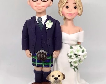 Personalised Clay Wedding Cake Topper, customized bespoke Fimo wedding cake toppers-kilt.