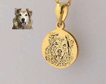 Dainty Pet Portrait Necklace, Personalized Dog Necklace from Photo, Cat Portrait, Custom Pet Memorial Necklace, Pet Portrait Memorial Gift