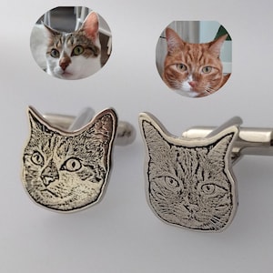 Custom Cat Portrait Cufflinks, Custom Pet Memorial Cufflinks, Personalized Dog Cat Cufflinks from Photo,  Unique Pet Portrait Memorial Gift