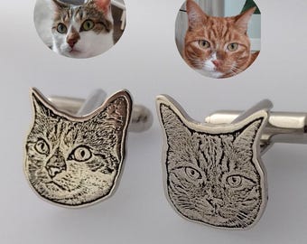 Custom Cat Portrait Cufflinks, Custom Pet Memorial Cufflinks, Personalized Dog Cat Cufflinks from Photo,  Unique Pet Portrait Memorial Gift