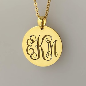 Monogram Necklace, Monogram Initials Necklace, Monogram Disk Necklace, Custom Interlocking Monogrammed Necklace for Women, Gift for her