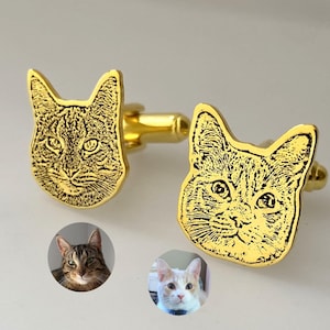 Personalized Cat Cufflinks, Personalized Dog Portrait Cufflinks, Custom Pet Memorial Cufflinks, Dog Lover Gifts