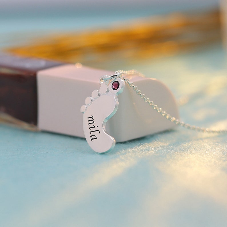 Personalized Baby Footprint Necklace,baby Feet Name Necklace With