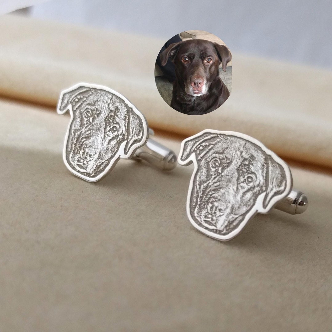 thumbnail image 2 of Custom Pet Portrait Cufflinks - Personalized Dog Photo Cuff Links With Sketch Style For Pet Lovers 2 of 10