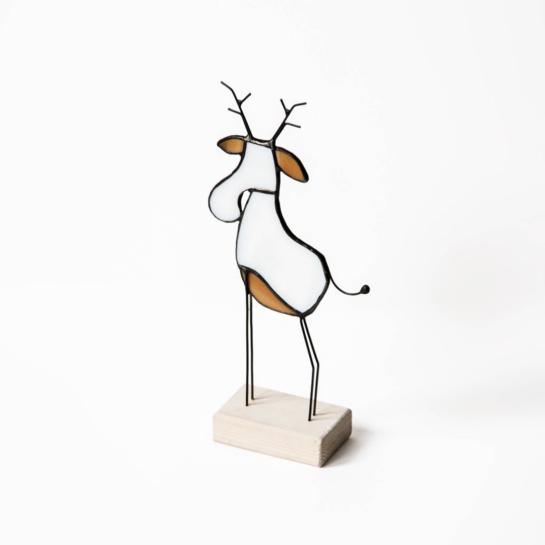 Brown and White Christmas Reindeer Stained Glass Handmade Etsy