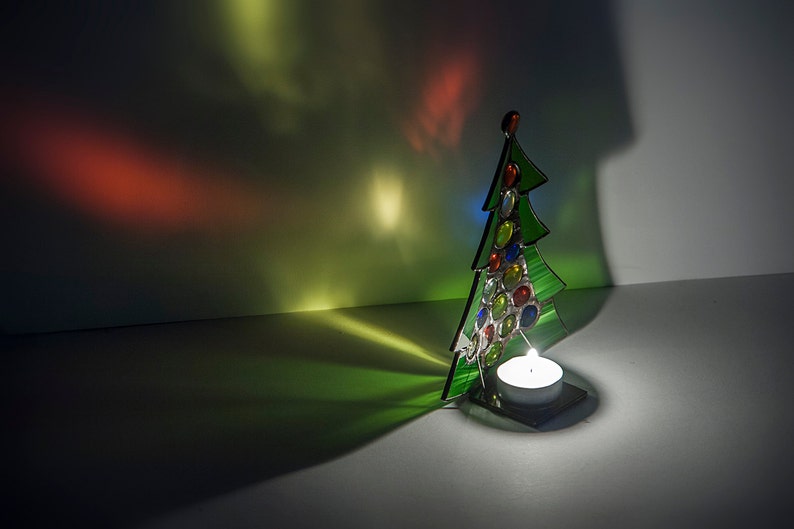 Christmas Tree Stained Glass Candle Holder Tealight Free Etsy