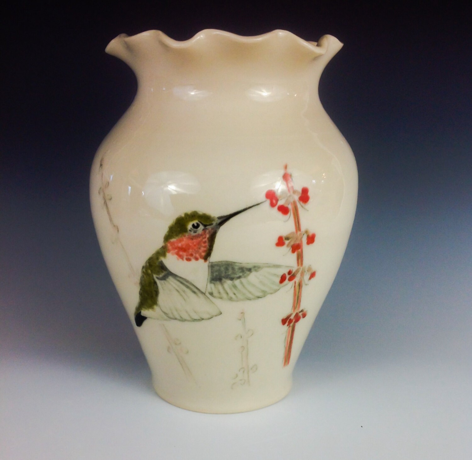 Hummingbird Hand Painted Porcelain Vase Etsy Singapore