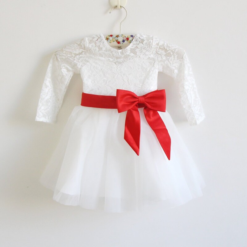 Red Flower Girl Dresses with Sleeves
