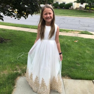 Gold Embroidery Flower Girl Dress