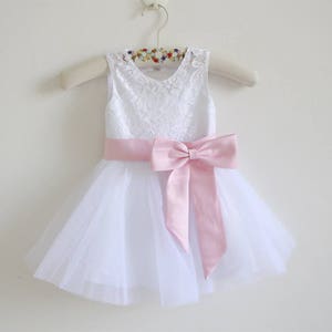pink and white flower girl dresses