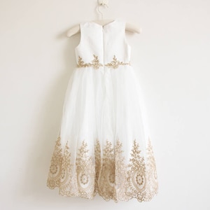 Light Ivory Flower Girl Dress, Gold Flower Girl Dress, Baby Girl Dress, Tulle Flower Girl Dress, Embroidery Flower Girl Dress, Wedding Dress image 2