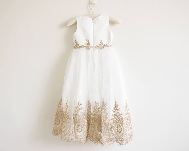 Light Ivory Flower Girl Dress, Gold Flower Girl Dress, Baby Girl Dress, Tulle Flower Girl Dress, Embroidery Flower Girl Dress, Wedding Dress image 2