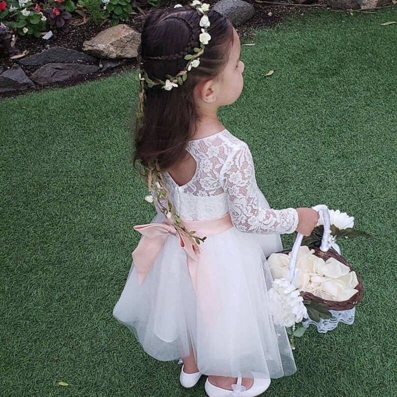 Peach Flower Girl Dress Long Sleeve Flower Girl Dress Ivory Etsy UK