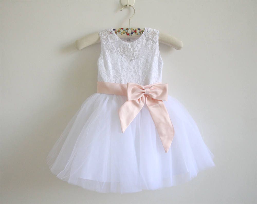 White and Pink Baby Girls' Flower Girl Dress Cute Simple Christening Dresses 0-24 Months