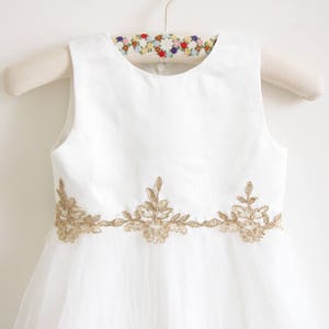 Light Ivory Flower Girl Dress, Gold Flower Girl Dress, Baby Girl Dress, Tulle Flower Girl Dress, Embroidery Flower Girl Dress, Wedding Dress image 3