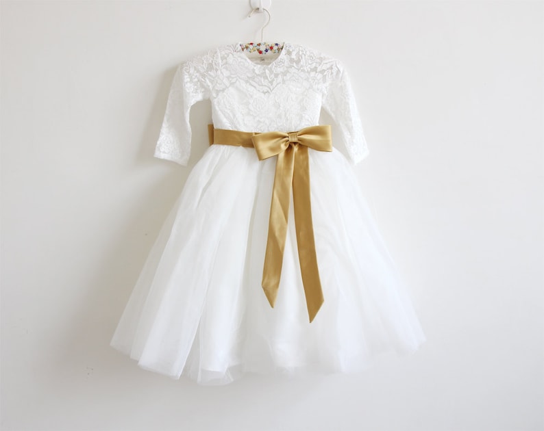 Long Sleeves Flower Girl Dress Light Ivory Flower Girl Dress image 0