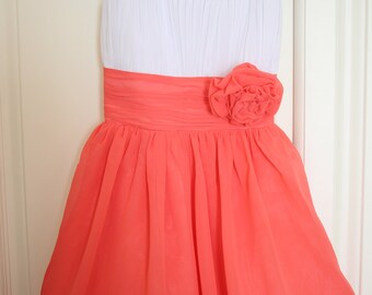White Coral Flower Girl Dress with Straps Knee-length Chiffon Baby Girl Dresses