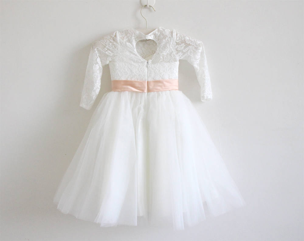 Peach Flower Girl Dress Long Sleeve Flower Girl Dress Ivory Etsy UK