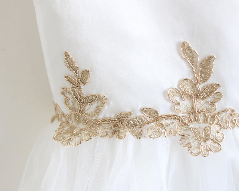 Light Ivory Flower Girl Dress, Gold Flower Girl Dress, Baby Girl Dress, Tulle Flower Girl Dress, Embroidery Flower Girl Dress, Wedding Dress image 5