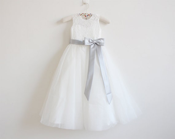 Light Ivory Flower Girl Dress Silver Baby Girls Dress Lace Etsy