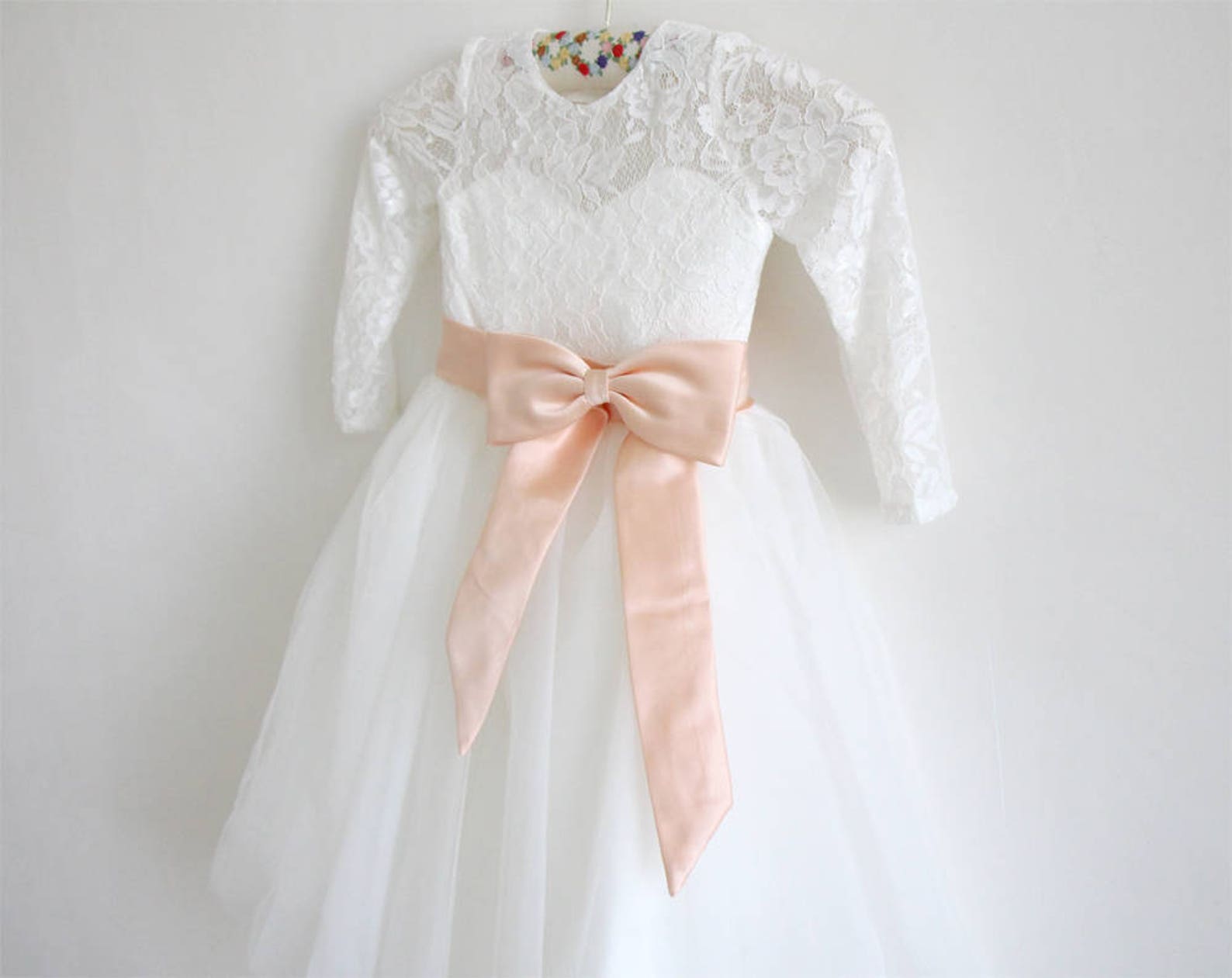 Peach Flower Girl Dress Long Sleeve Flower Girl Dress Ivory Etsy UK