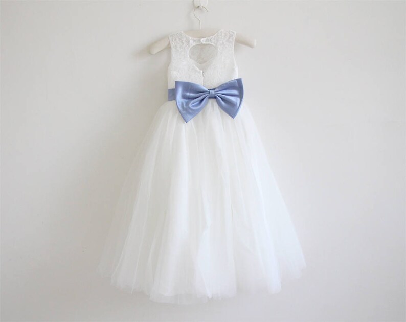 Light Ivory Flower Girl Dress Blue Baby Girl Dress Lace Tulle Etsy
