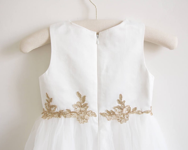 Light Ivory Flower Girl Dress, Gold Flower Girl Dress, Baby Girl Dress, Tulle Flower Girl Dress, Embroidery Flower Girl Dress, Wedding Dress image 4