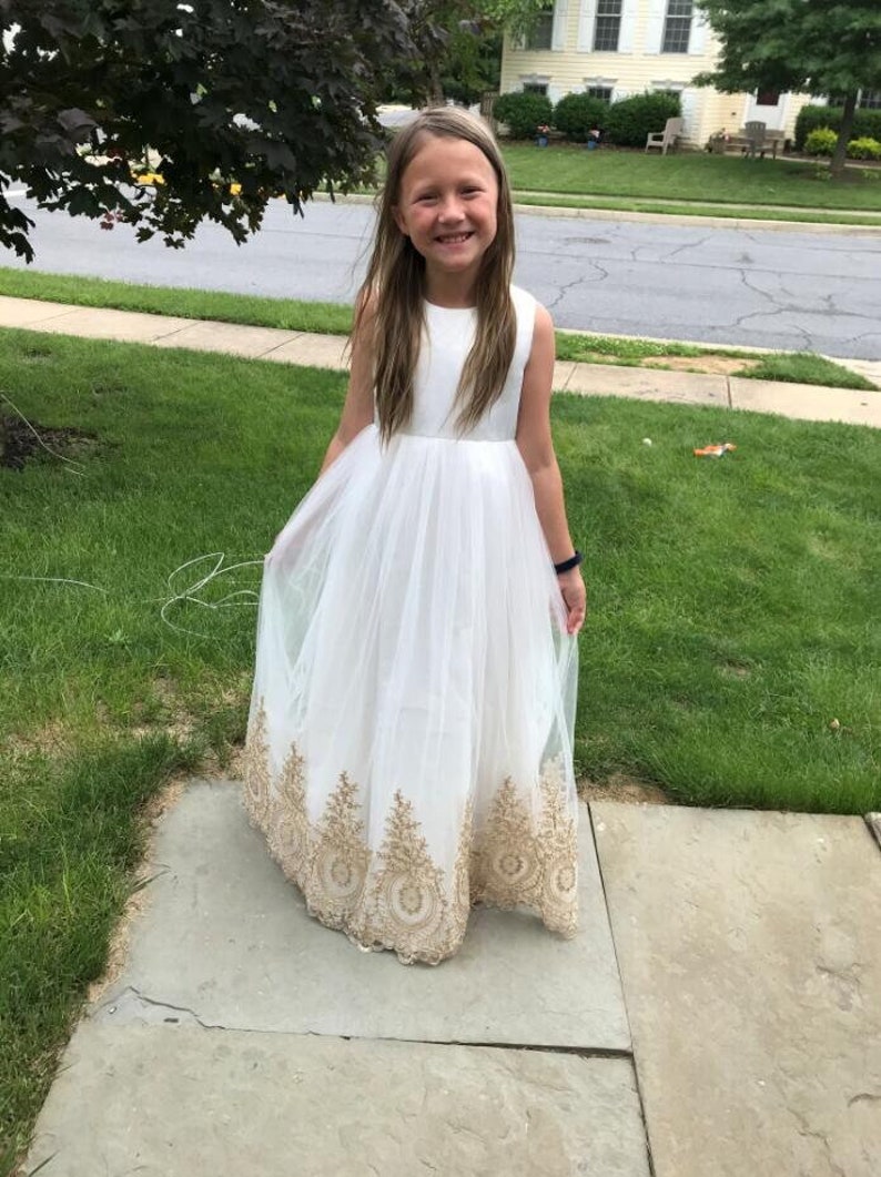 Gold Embroidery Flower Girl Dress