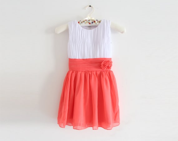 white and coral dress
