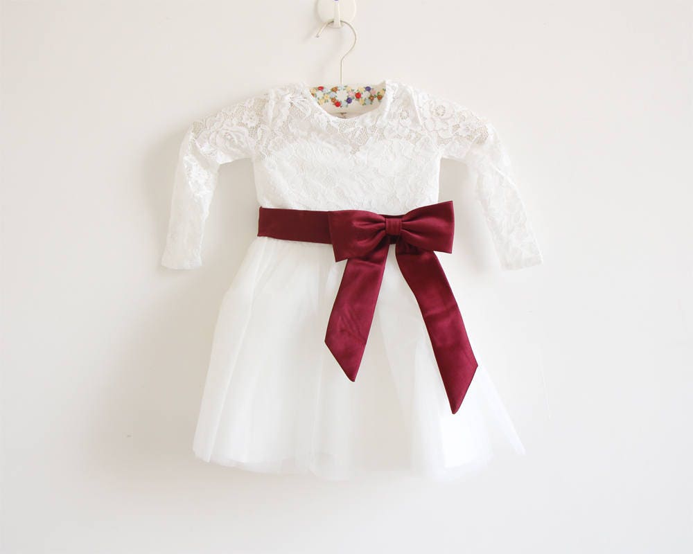 Light Ivory 3D Floral Organza Flower Girl Dress with Bow main image 0